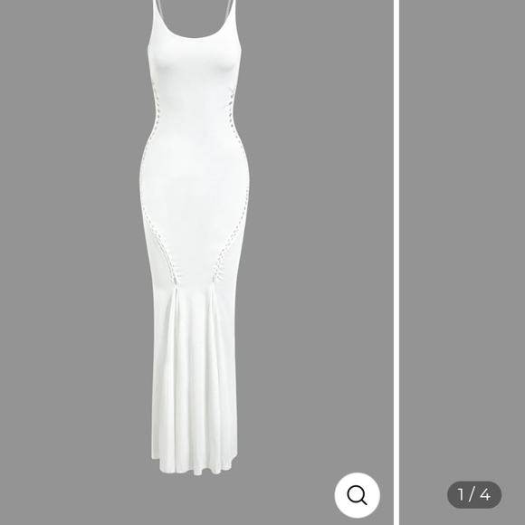 MICAS White Hollow Out Slip Pleated Maxi Dress Sz M - Picture 2 of 6